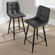 2 Grey Bar Stools Padded Seat Kitchen Breakfast Chairs w/ Black Legs