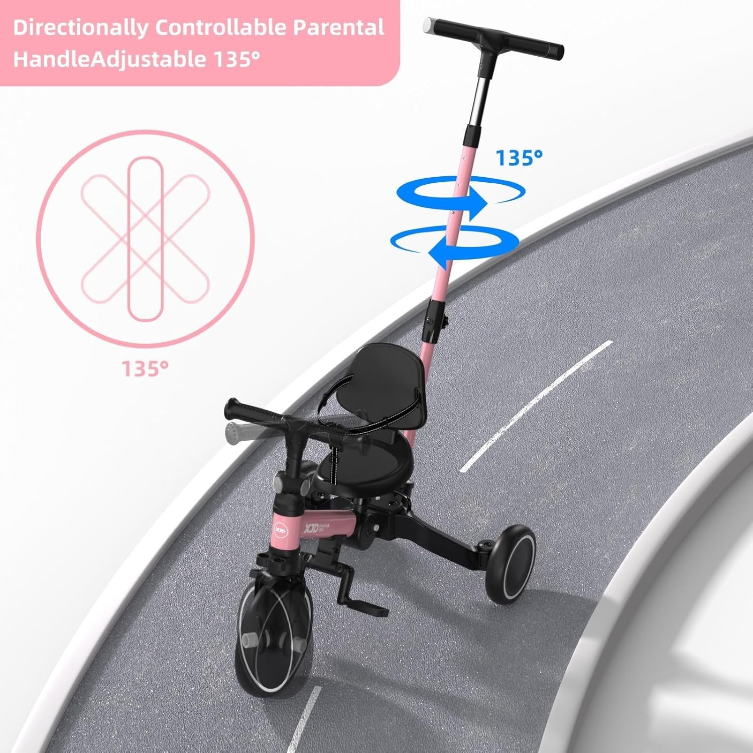 6 in 1 Foldable Toddler Tricycle Push Bike Adjustable Handle Pink 1-4Y