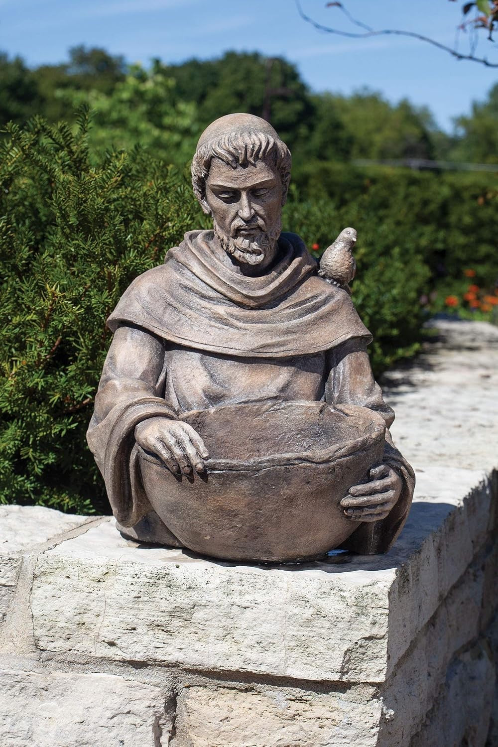 St Francis Garden Bird Bath Statue Resin Stone Outdoor Ornament 19"