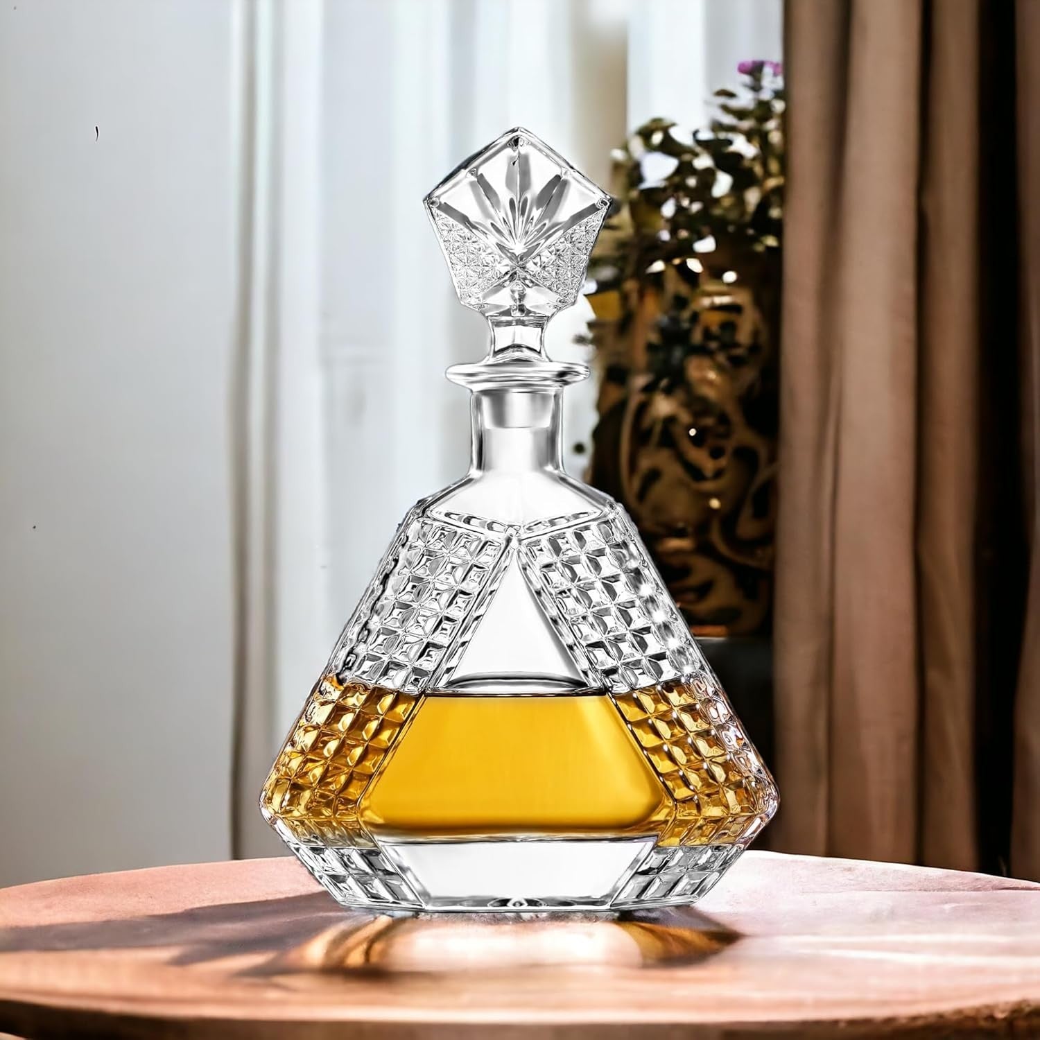 650ml Triangle Whiskey Decanter Crystal Liquor Bottle with Solid Glass Stopper