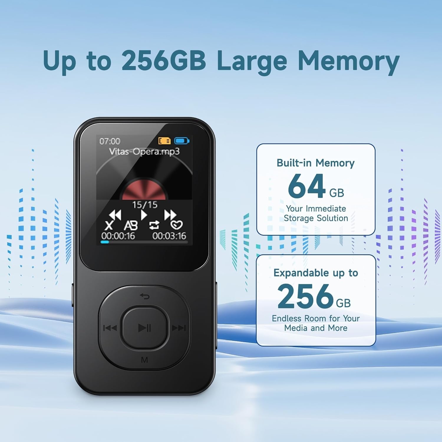 Retro MP3 Player Bluetooth 5.3 64GB 30H Battery Black