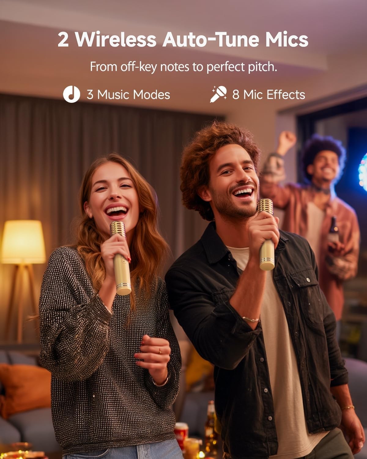 Karaoke Machine with Screen 2 Wireless Mics 140W Bluetooth