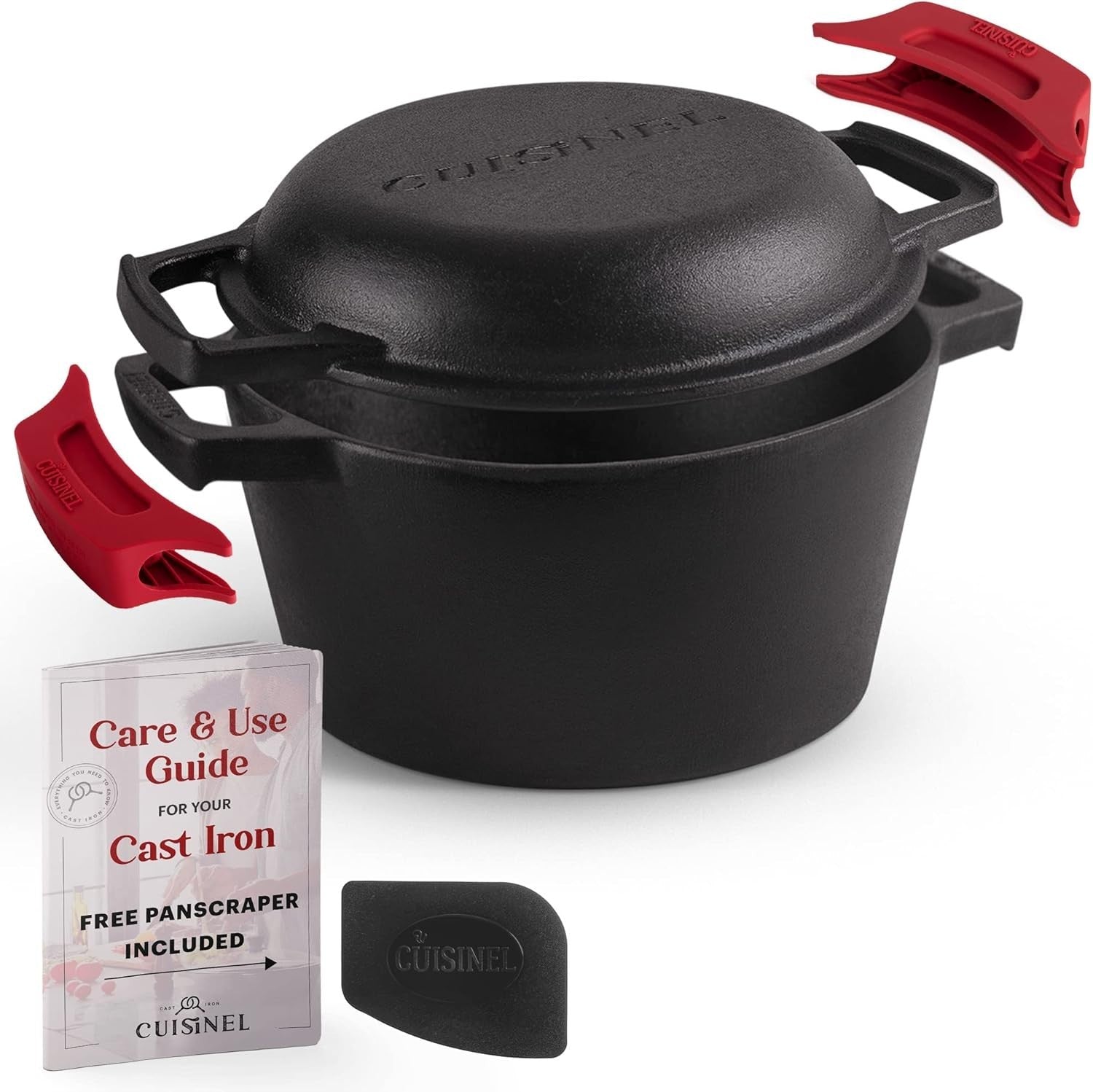 3 Quart Cast Iron Dutch Oven 2 in 1 Pre Seasoned Deep Pot Skillet