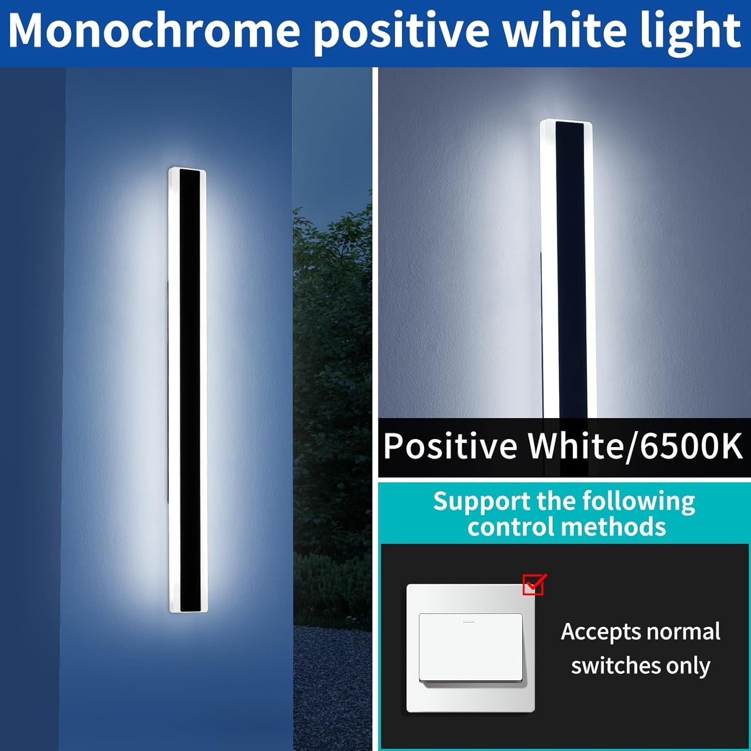 Modern 120cm Outdoor LED Wall Light, Cool White, Waterproof Garden Sconce