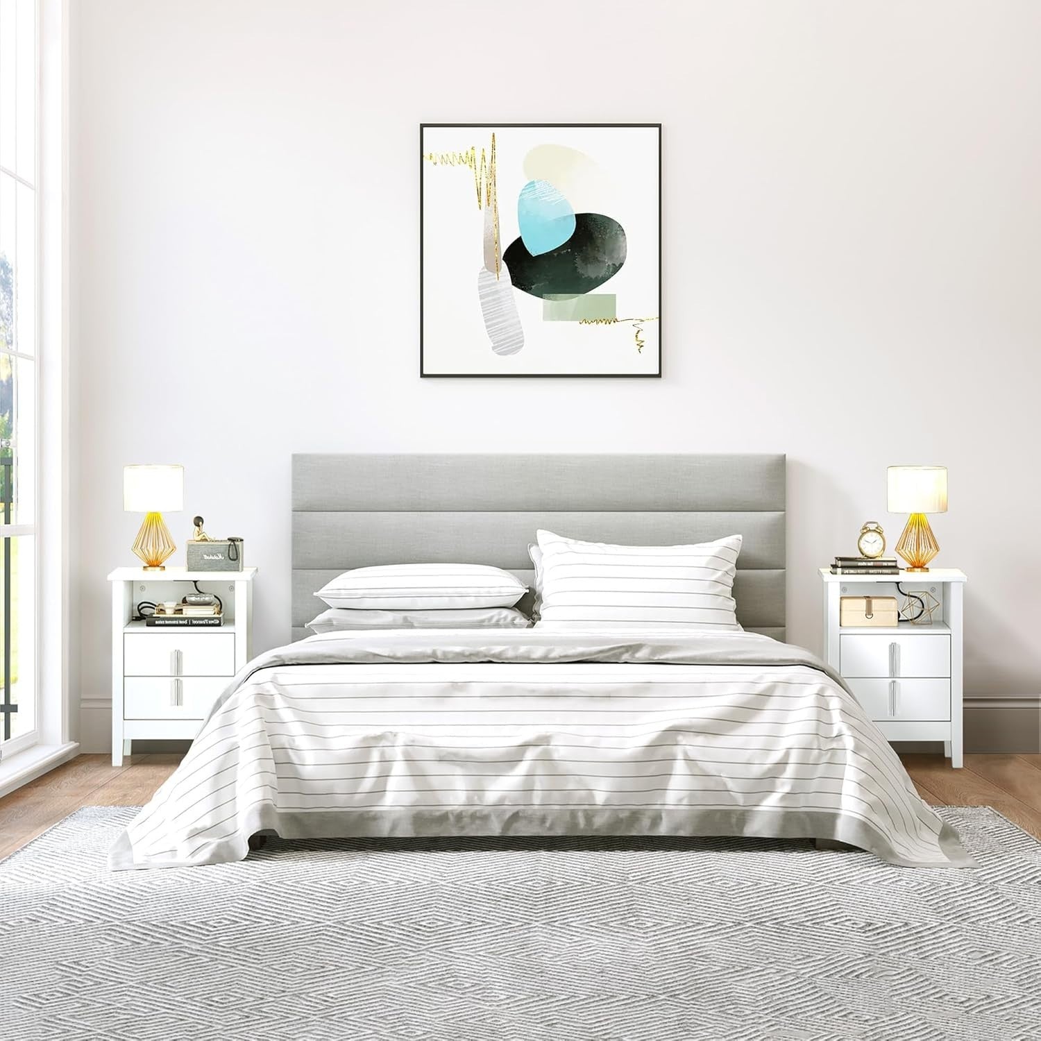 Set of 2 White LED Bedside Tables with 2 Drawers | Smart Nightstands