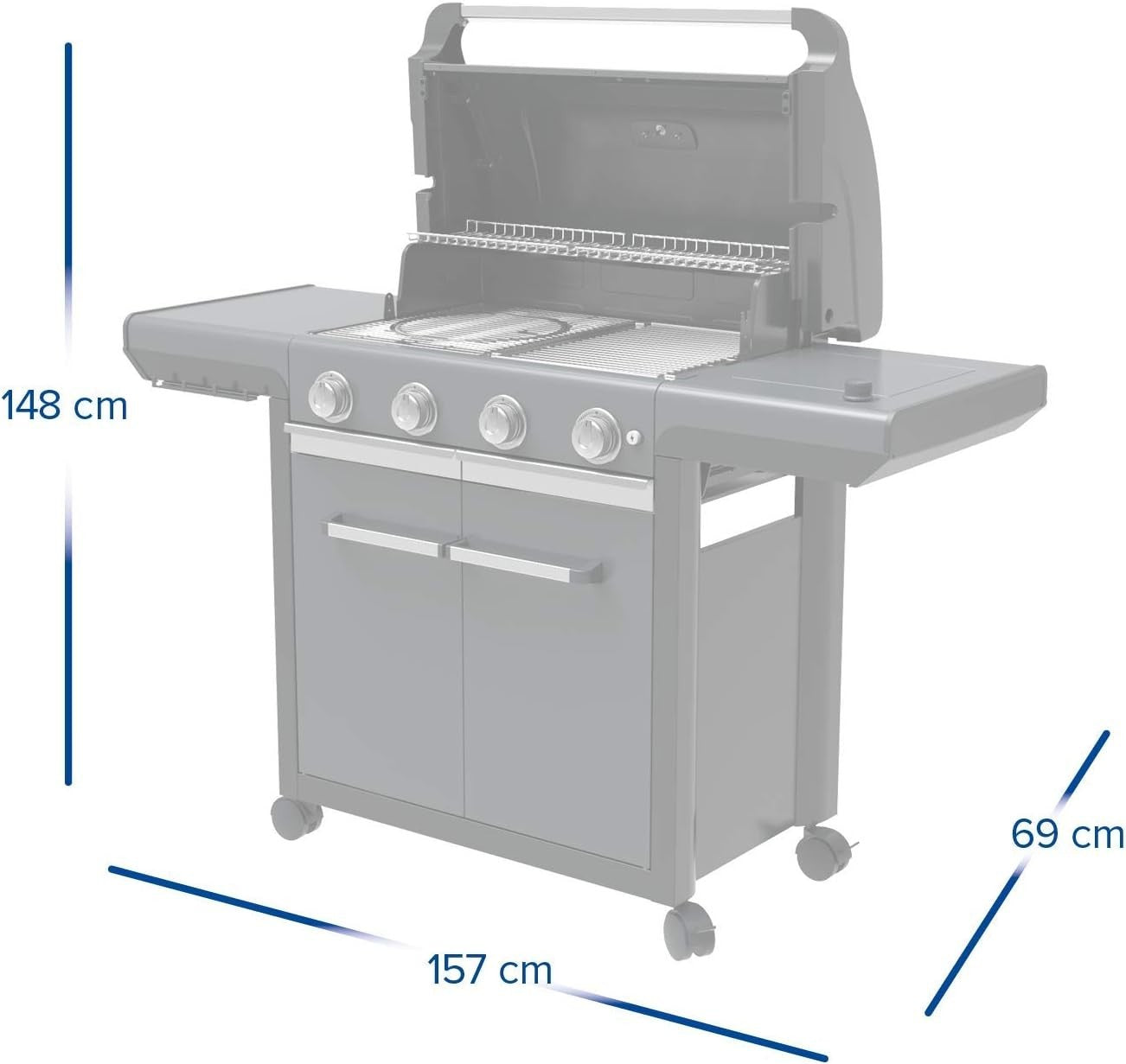 4 Burner Gas BBQ Grill with Side Burner Outdoor Kitchen Large Cooking Area