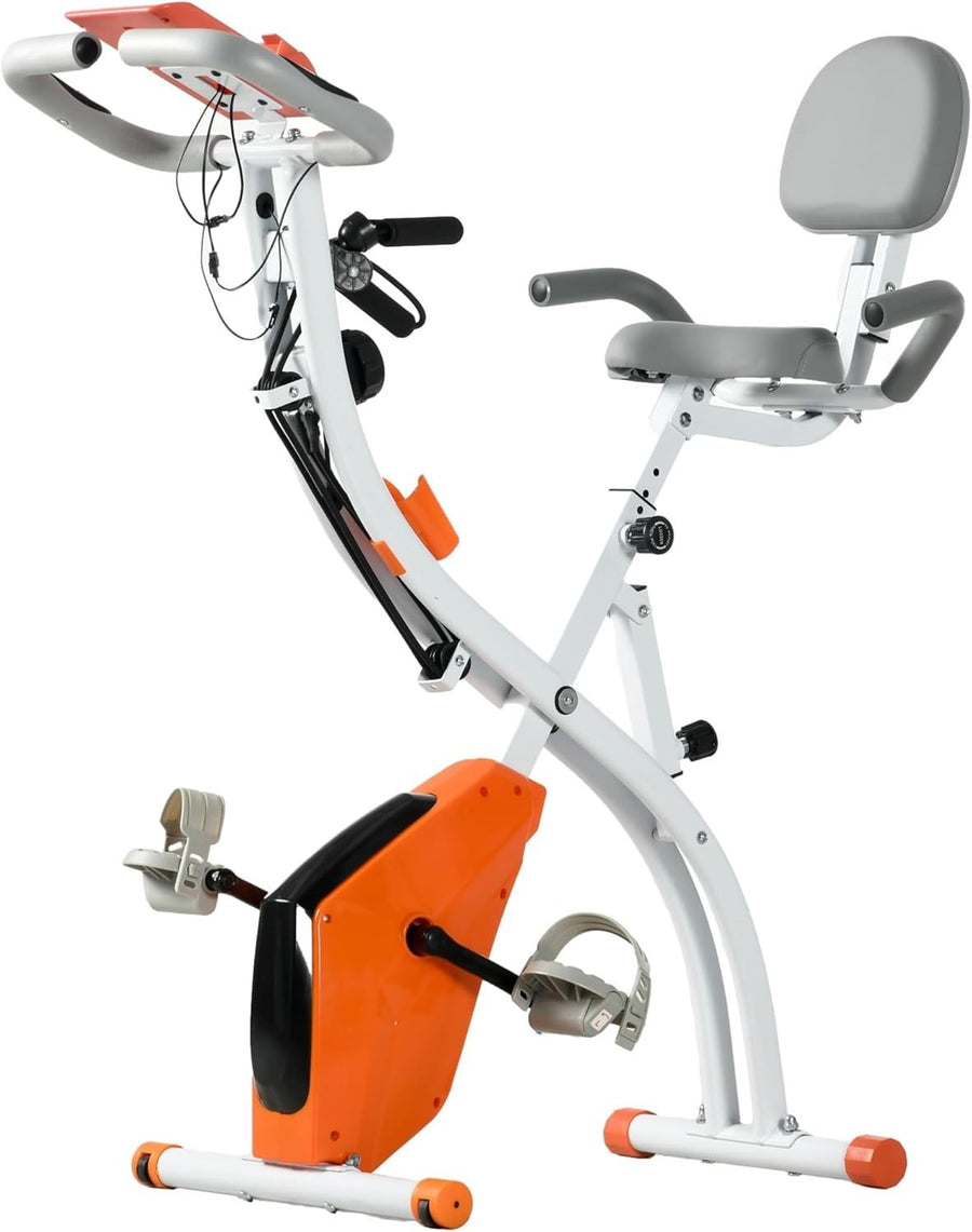 Orange 3-in-1 Folding Exercise Bike Magnetic Resistance LCD Pulse & Bands