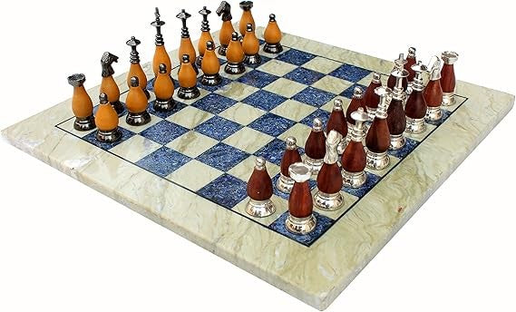 Luxury 15" Australian Marble & Lapis Lazuli Chess Set – Brass & Wood Pieces