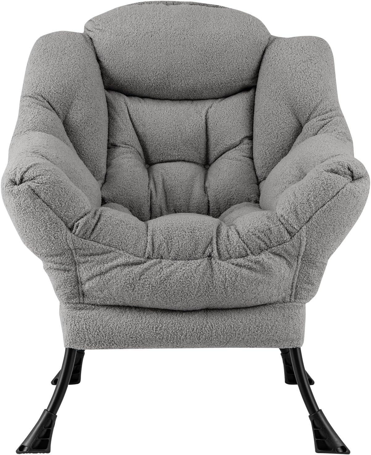 Grey Sherpa Armchair Comfy Reading Chair Lounge Sofa w/ Side Pocket