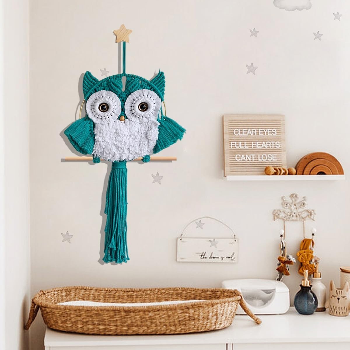 Sage Green Macrame Owl Wall Hanging Boho Fiber Art Decor