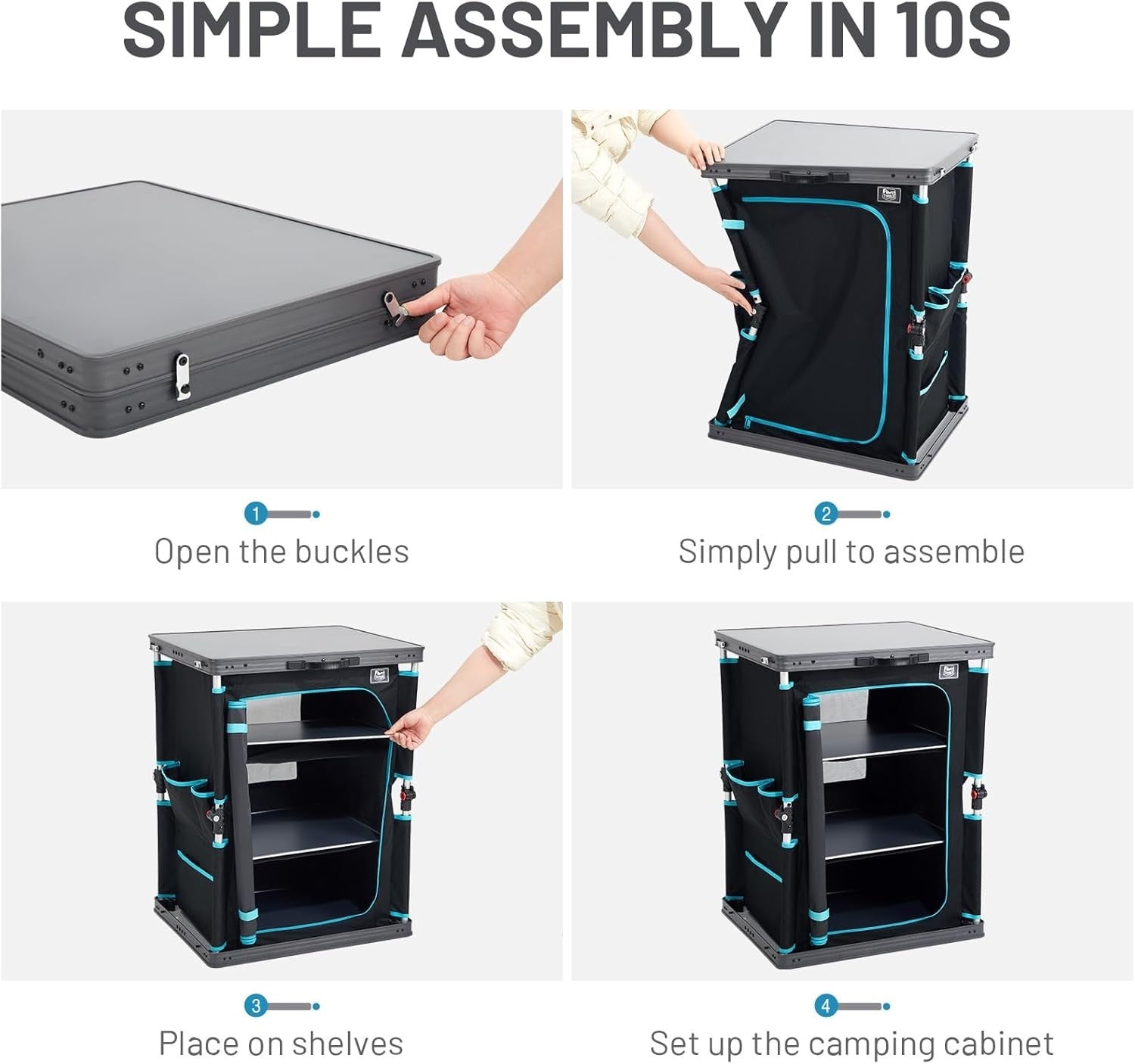 Folding Camping Kitchen Cupboard 3-Shelf Unit Storage Table 30kg