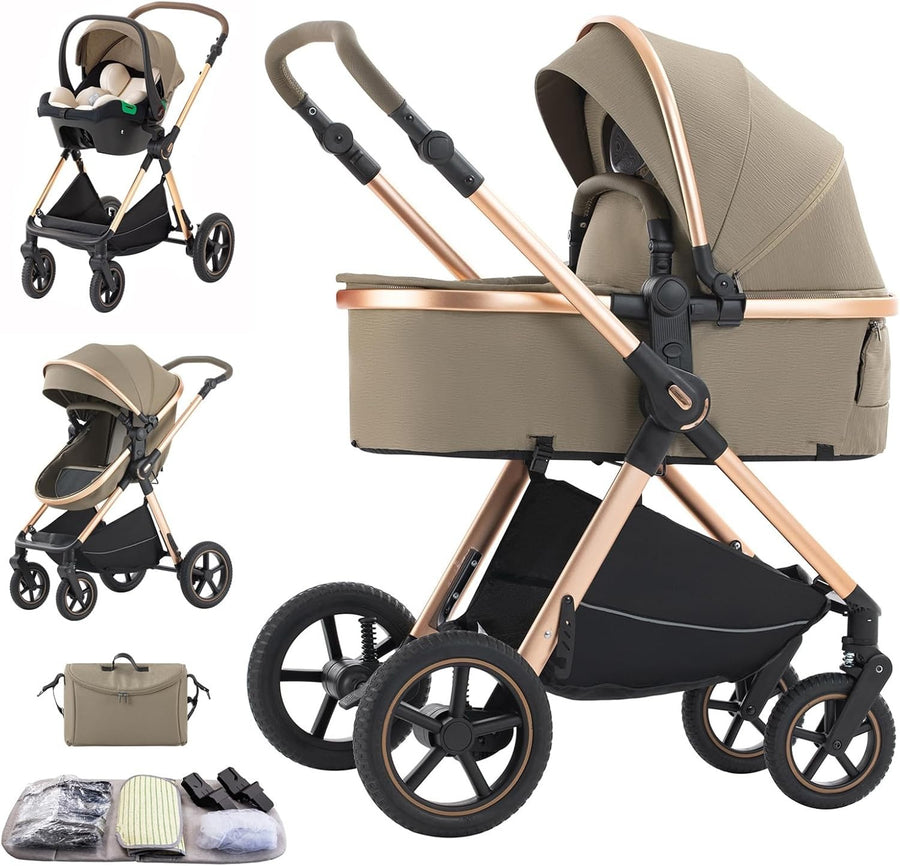 Luxury 3in1 Baby Pram Pushchair Travel System Adjustable Handle 0–4Y