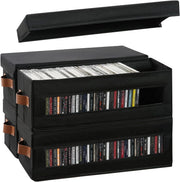 4 Pack CD DVD Storage Boxes Stackable Organizer Cases with Window Lids