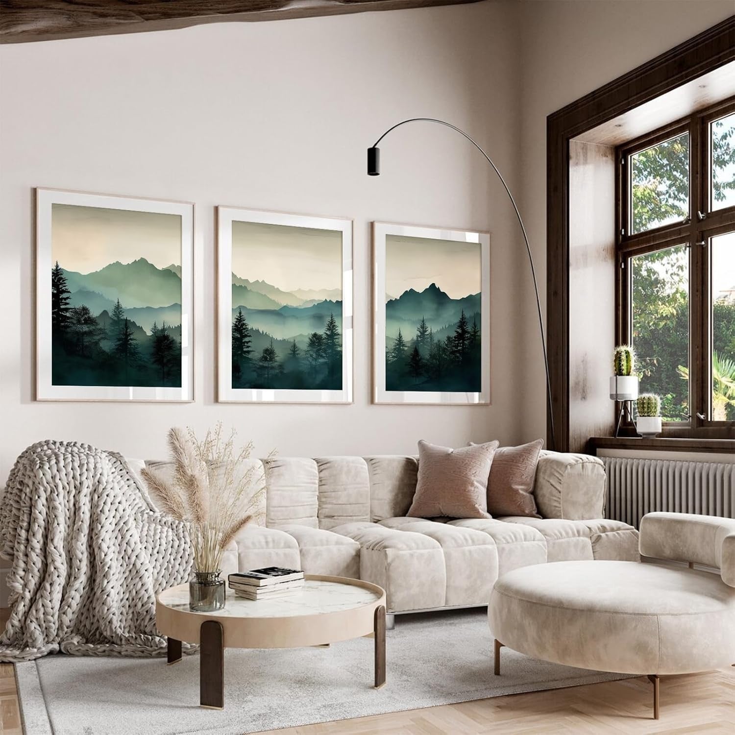 Sage Green Mountain Wall Art Set 3 16x24in Canvas