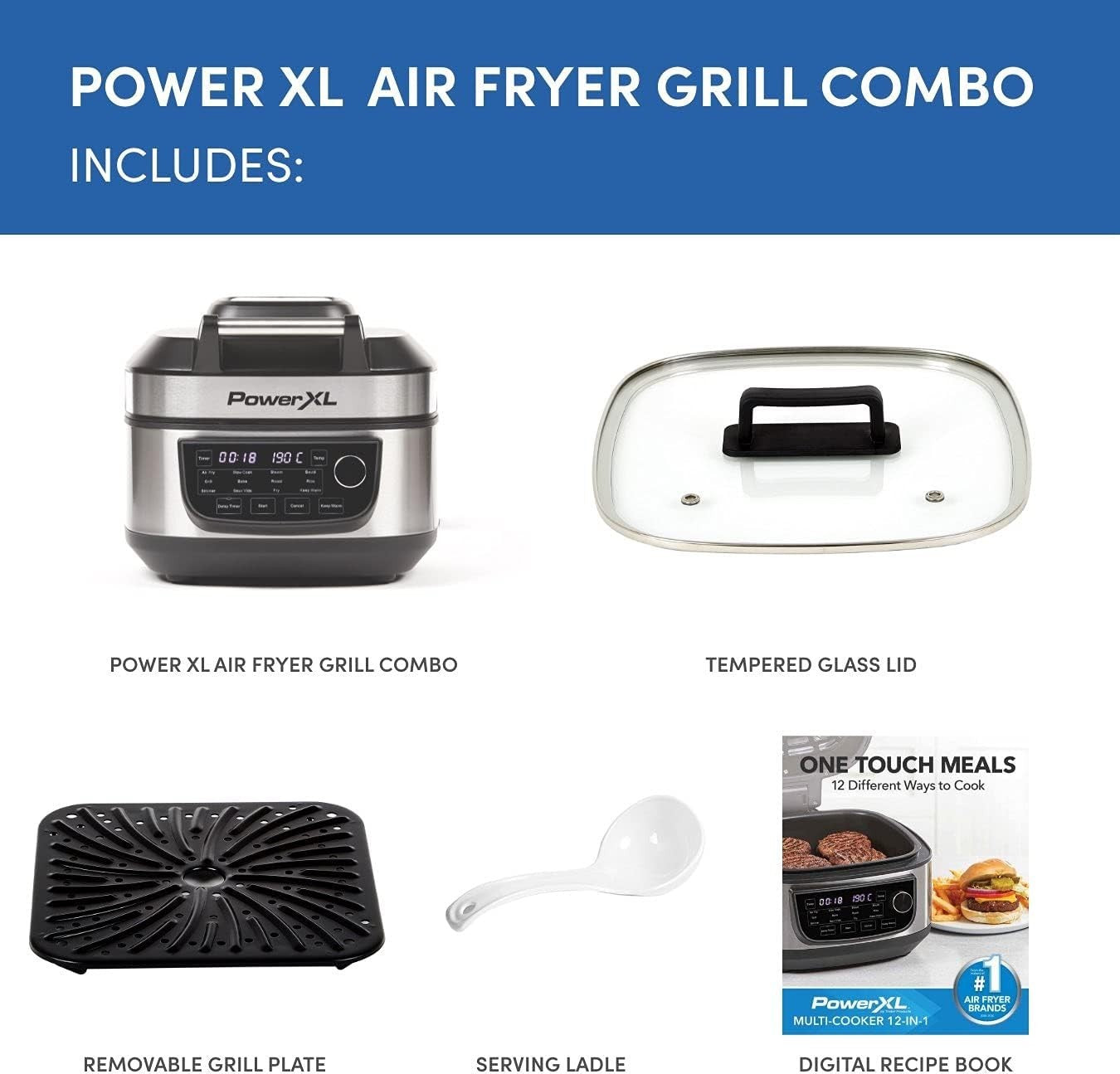 5.7L Air Fryer Grill Multicooker 12-in-1 200°C Dual Heat Nonstick LED