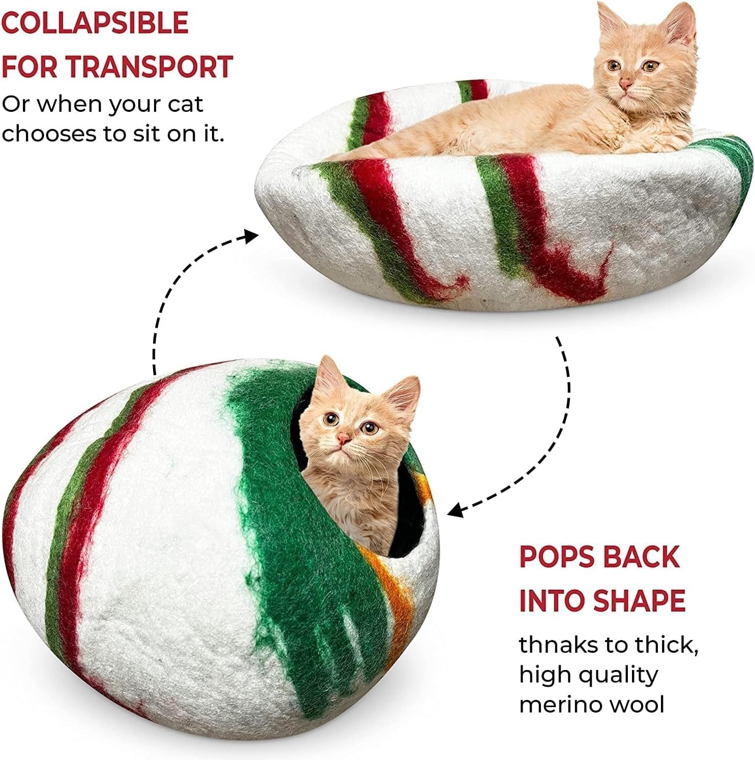 Handmade Wool Cat Cave Bed Merino Felt Indoor Cat House Kitten Hideaway