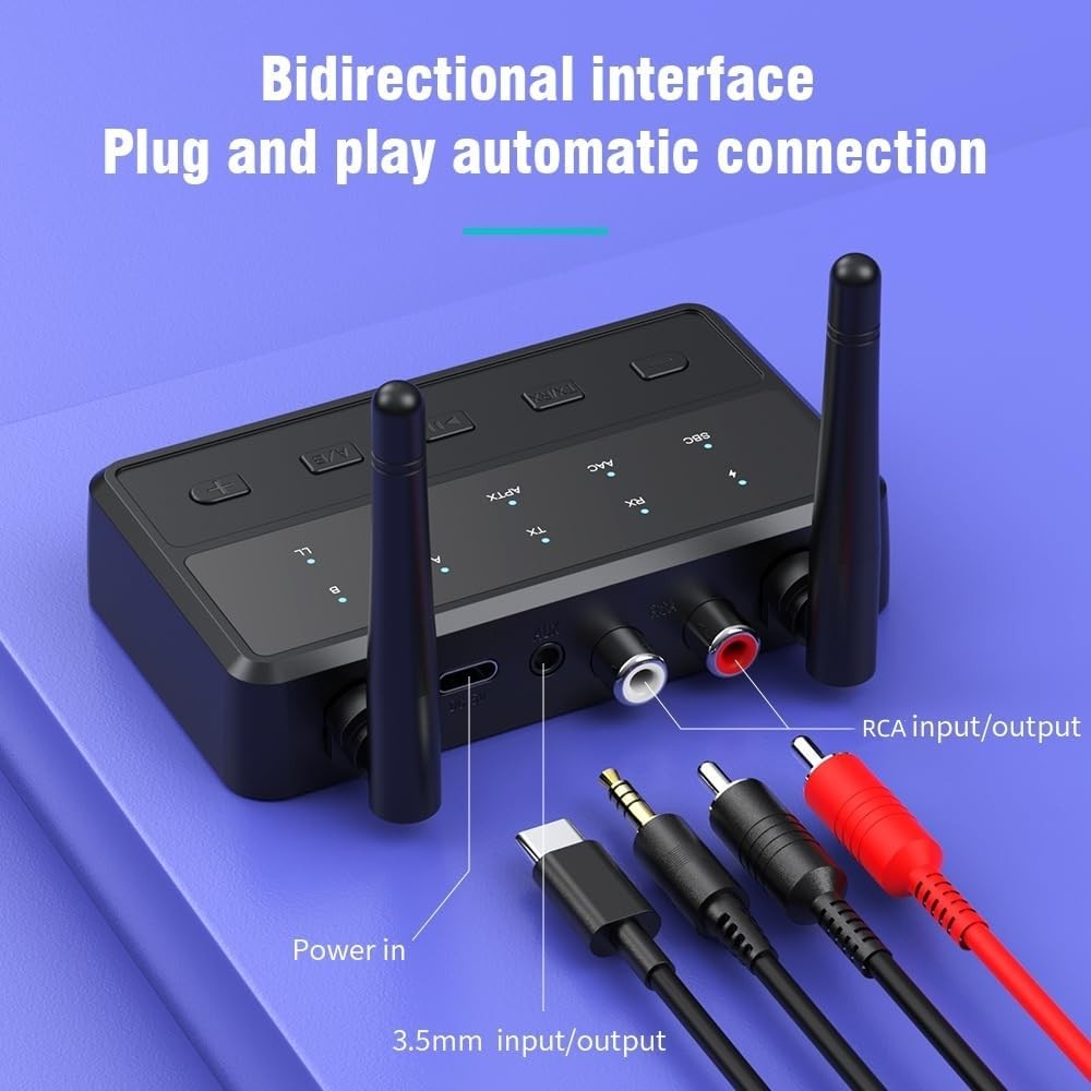 Bluetooth 5.4 TV Audio Transmitter Receiver aptX HD Low Latency