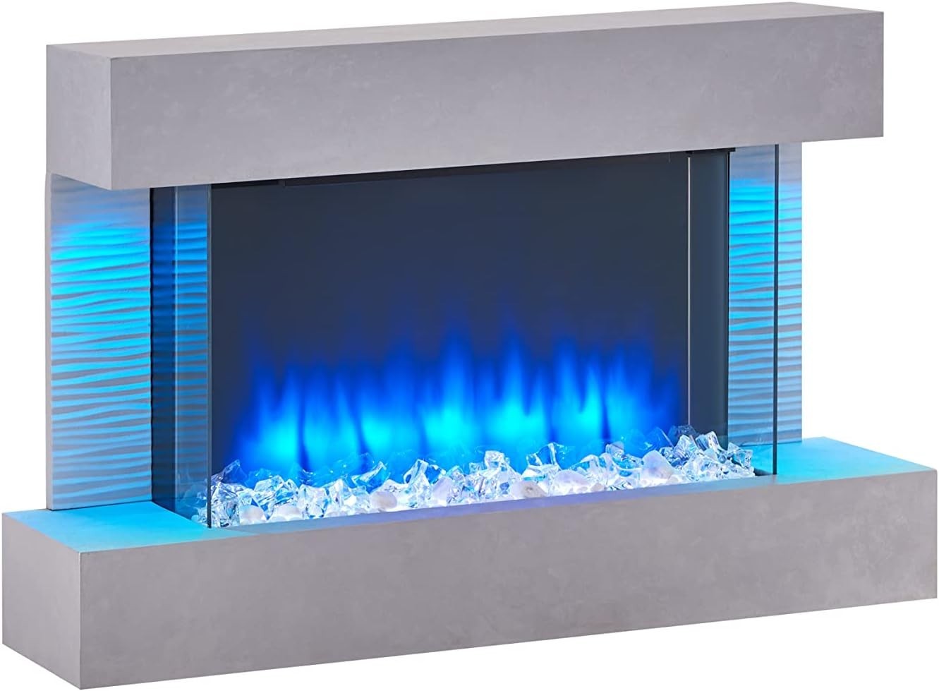Wall Mounted Electric Fireplace 39” Grey LED Flame Heater Remote