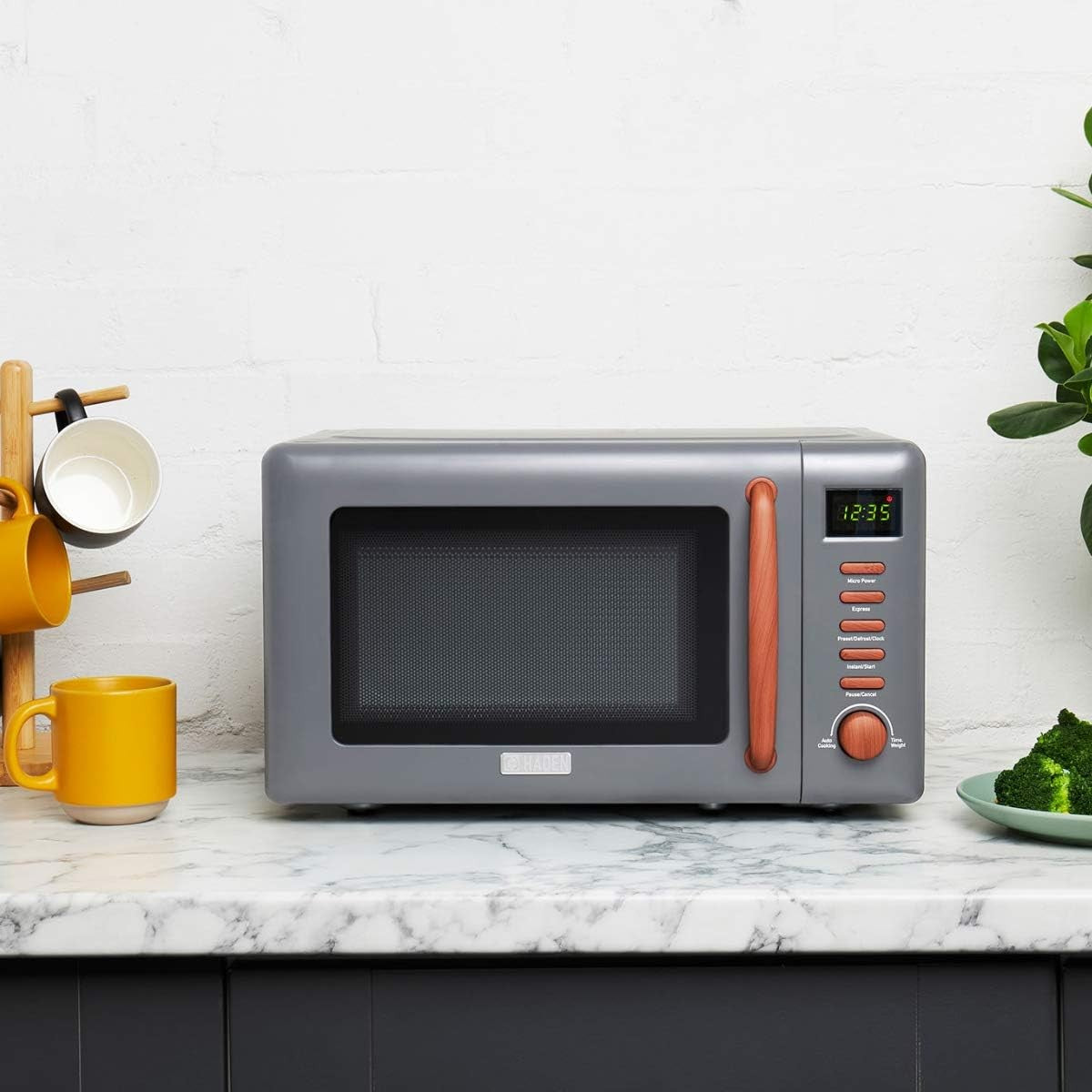 27cm 800W Grey Microwave Oven with 5 Power Levels & Auto Cook Functions