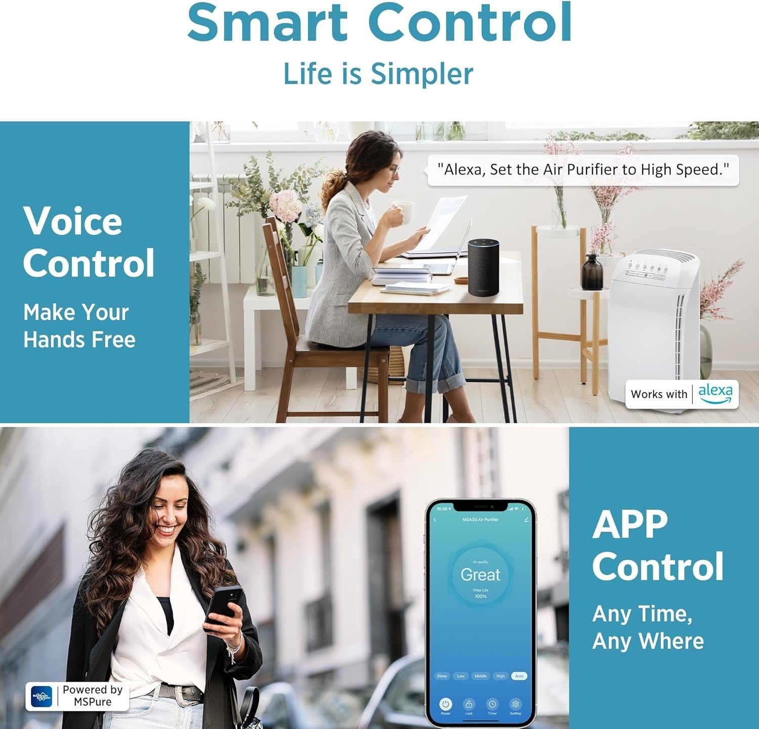 Smart HEPA Air Purifier Large Room Alexa App Pet Smoke Odor Dust