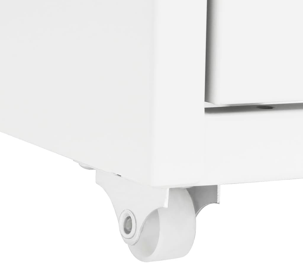 White Mobile Filing Cabinet 8 Drawer 109cm Rolling Metal Storage