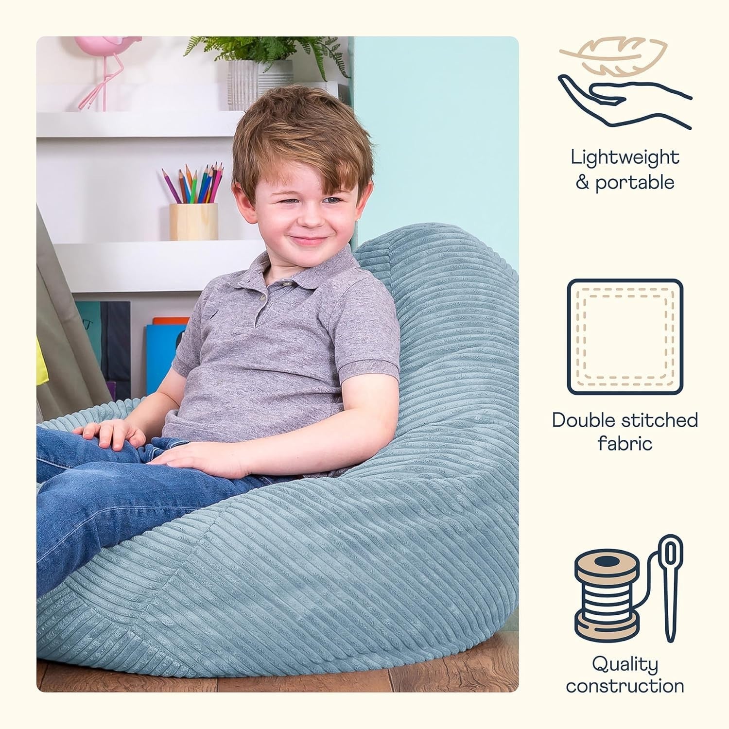 Kids Bean Bag Chair Soft Cord Recliner Seat for Bedroom Lounge Playroom
