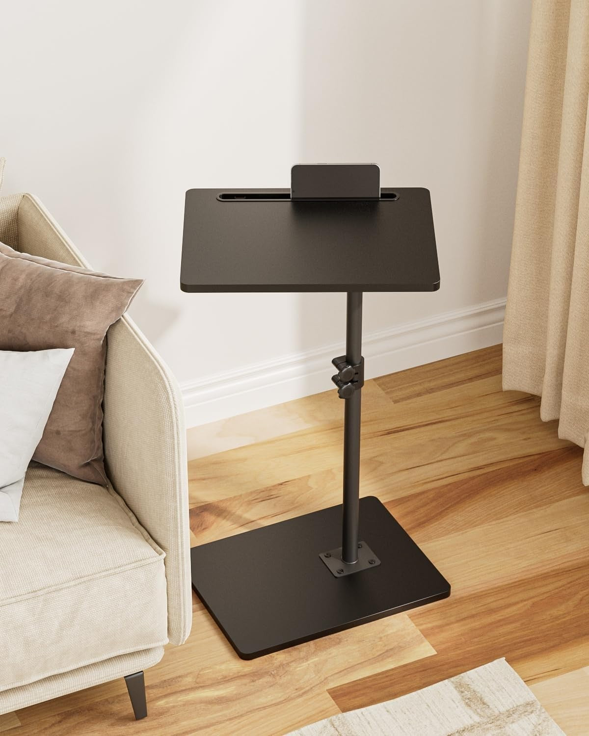 Adjustable C-Shaped Swivel Side Table 40x30x(45-81)cm Black Coffee Tray