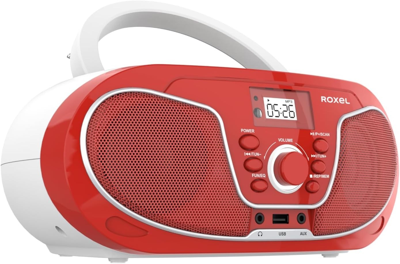 Red Portable Boombox CD Player FM Radio USB AUX Bluetooth Remote
