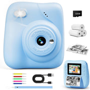 Kids Instant Print Camera 48MP 1080P Video 32GB Card Blue Toy Gift
