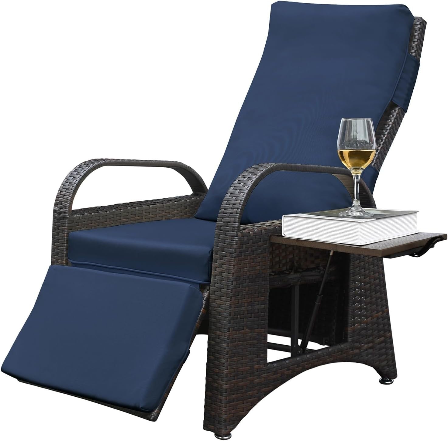 Adjustable Rattan Recliner Chair with Footrest & Side Table Outdoor Garden