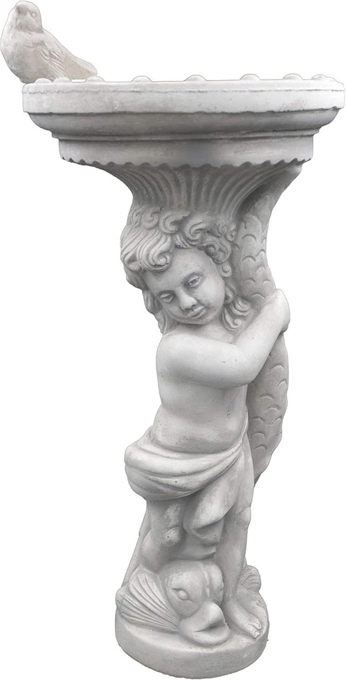 Boy with Large Stone Bird Bath Garden Ornament 54cm Frost-Proof Statue