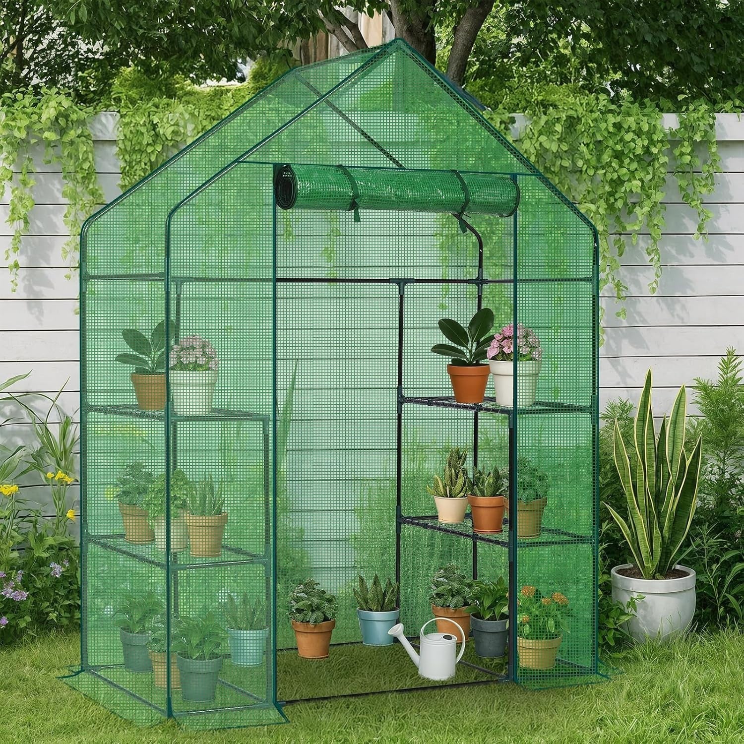 Walk-In Greenhouse 3 Tier 4 Shelf PE Cover Steel Frame Garden Plant Tent
