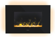 Wall Mounted LED Electric Fireplace Black Glass 2kW Heater Bluetooth