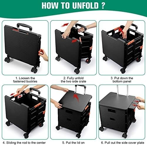 Folding Shopping Trolley 55kg Heavy Duty Cart 360° Wheels Adjustable Handle