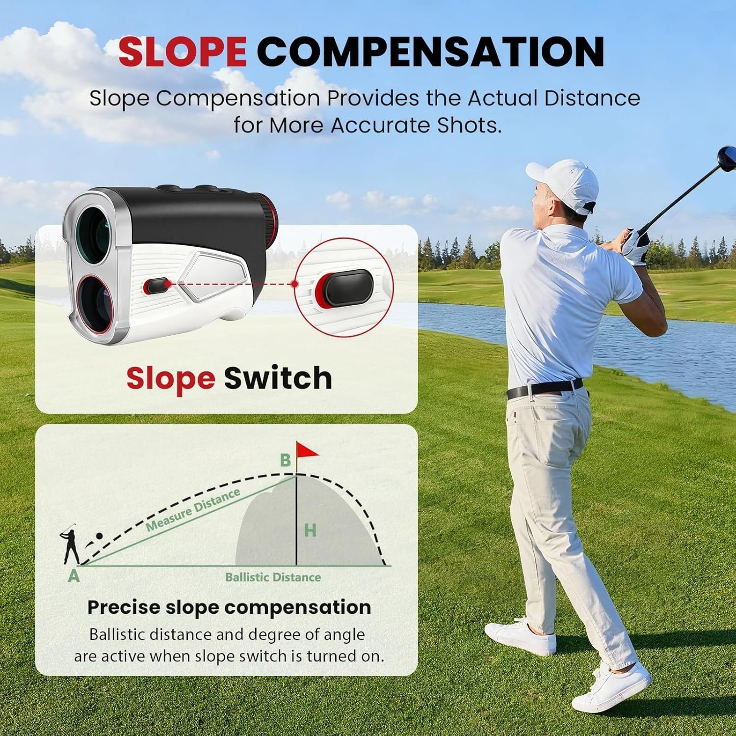 Golf Laser Rangefinder 1500 Yards Slope Flag Lock 7X Magnification