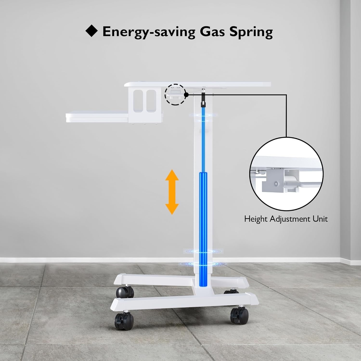 Height Adjustable Mobile Standing Desk on Wheels Laptop Workstation White