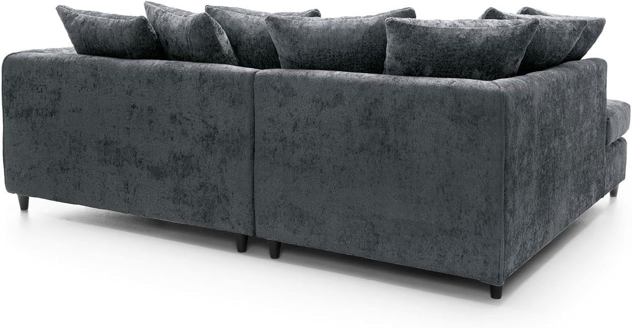 L Shaped Corner Sofa Dark Grey Chenille – 5 Seater Couch w/ Cushions & Support