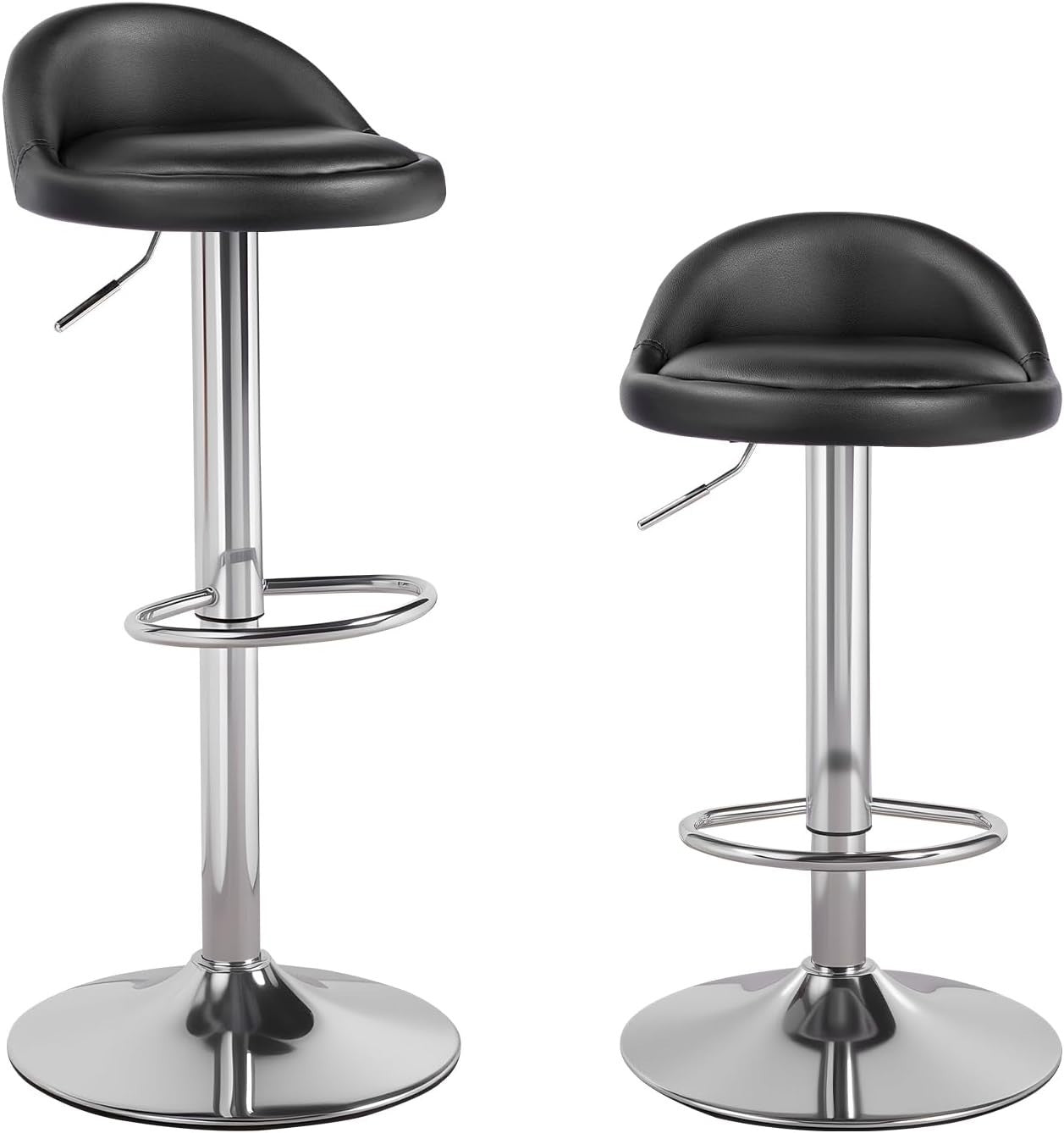 Adjustable Swivel Bar Stools Set of 2 Synthetic Leather Counter Chairs Black