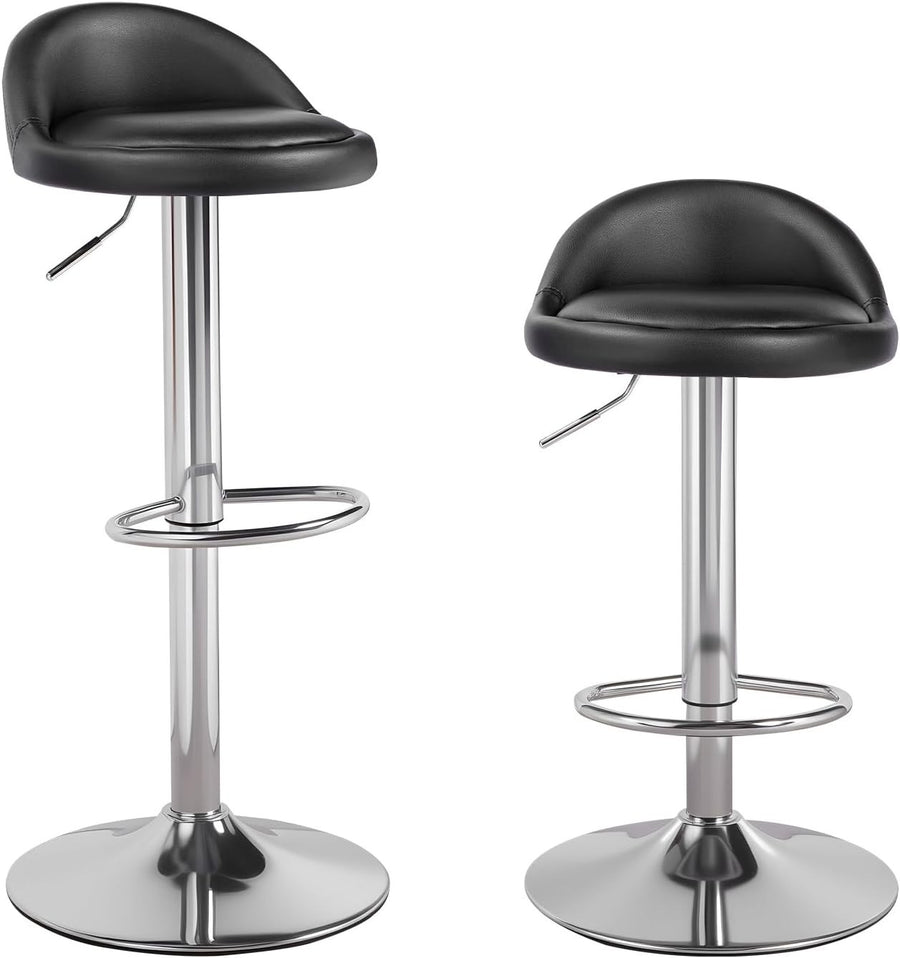 Adjustable Swivel Bar Stools Set of 2 Synthetic Leather Counter Chairs Black