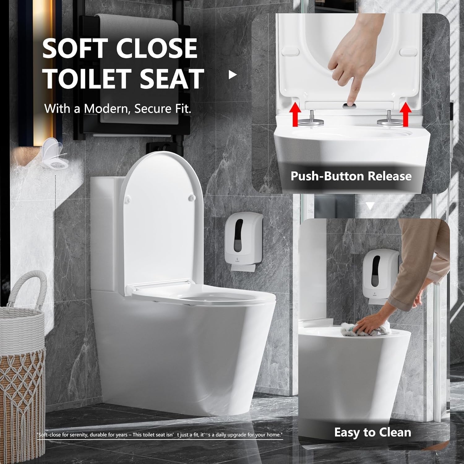 White D Shape Toilet Seat Quick Release Anti-Bacterial Top Fix 46x36cm