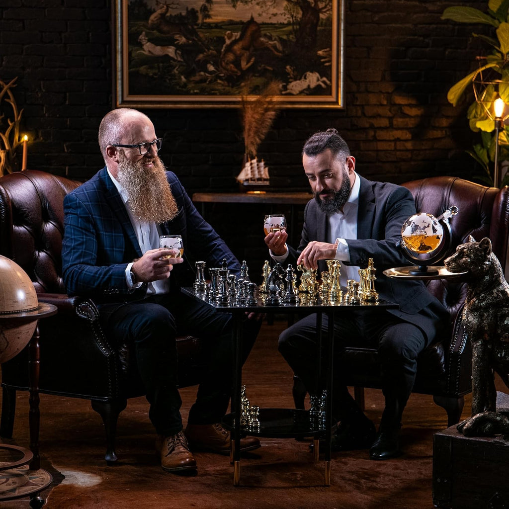 900ml Globe Whiskey Decanter Set with Glasses Stones Tongs Luxury Gift Men