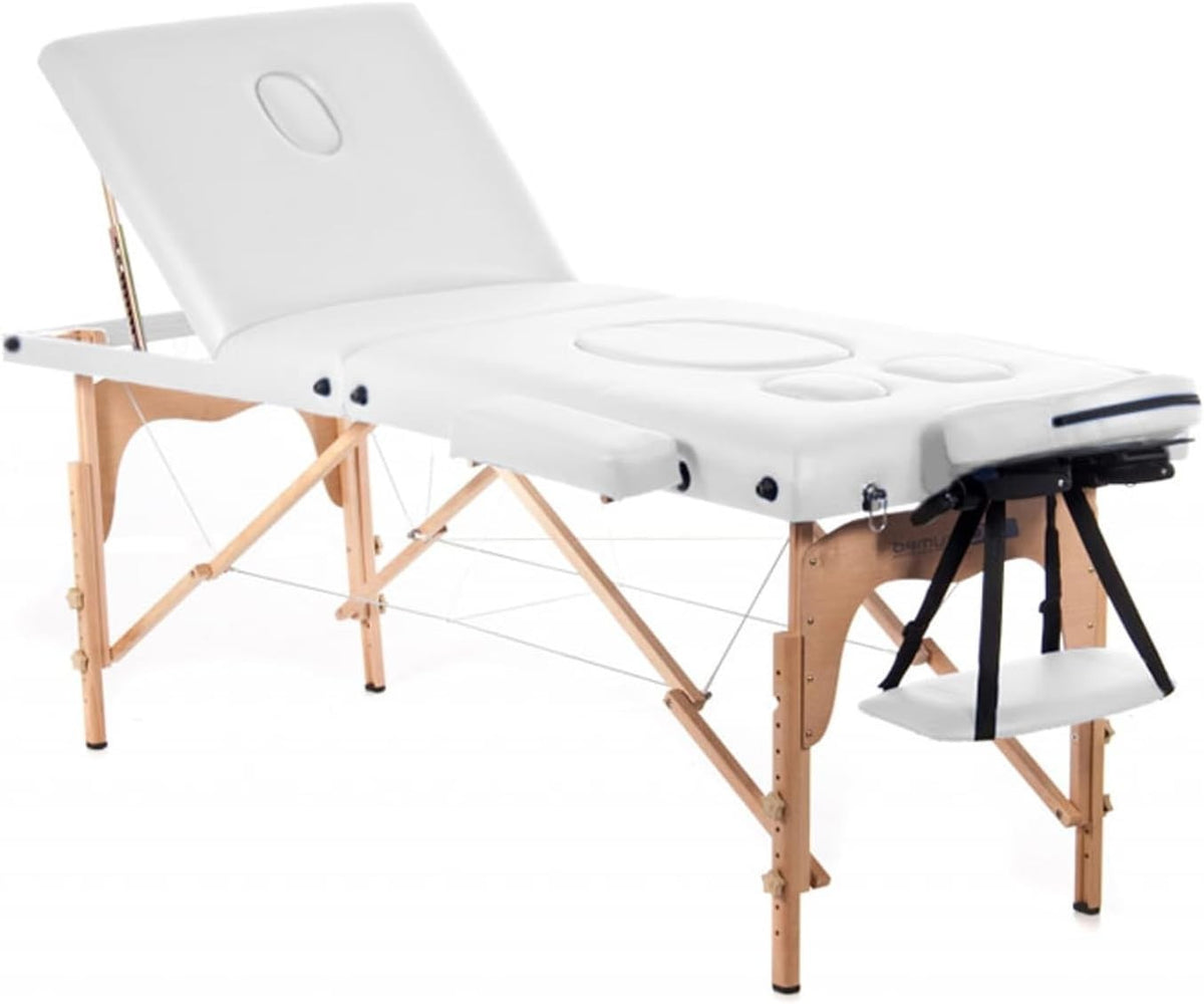 Foldable Pregnancy Massage Table with Belly Hole Adjustable Wooden Bed White
