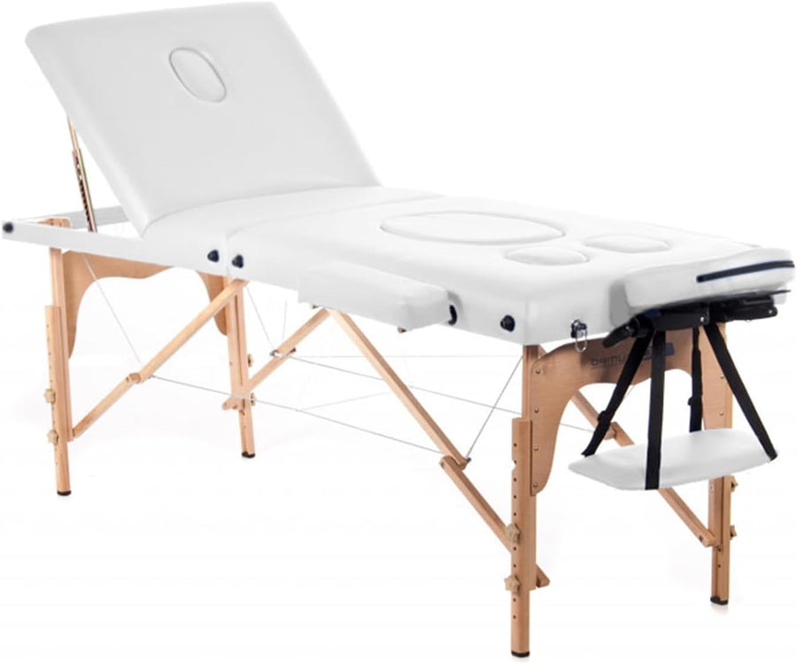 Foldable Pregnancy Massage Table with Belly Hole Adjustable Wooden Bed White