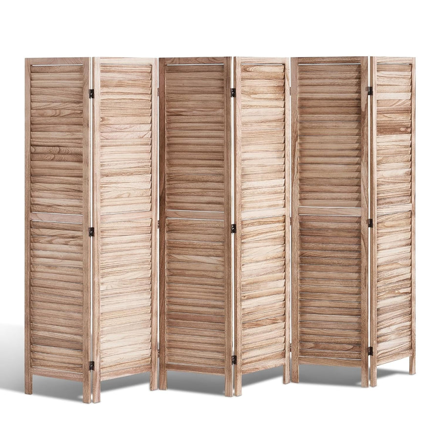 6 Panel Wooden Folding Room Divider Natural Privacy Screen 240x170cm