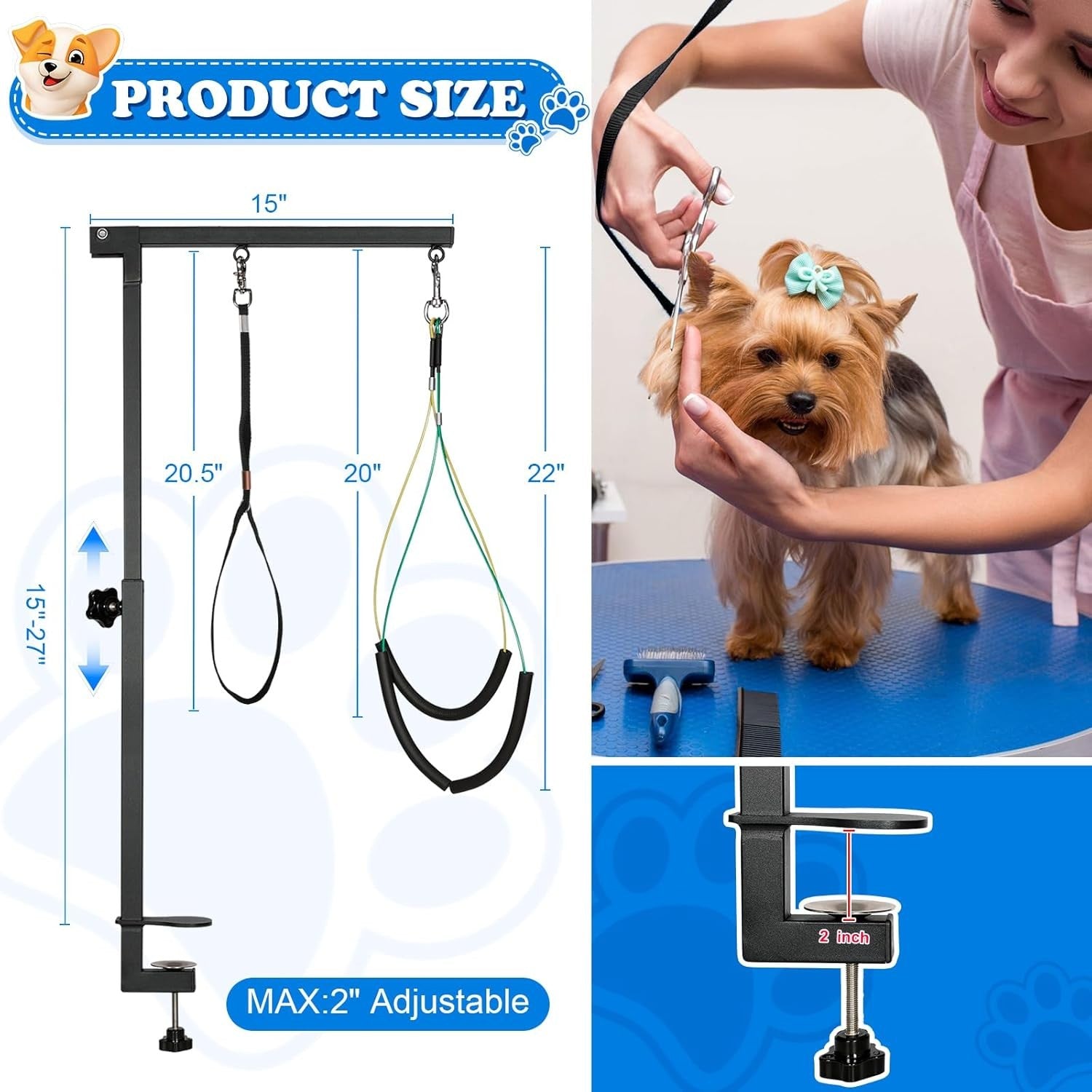 Dog Grooming Table Arm Clamp Adjustable Folding with Safety Noose for Small Dogs