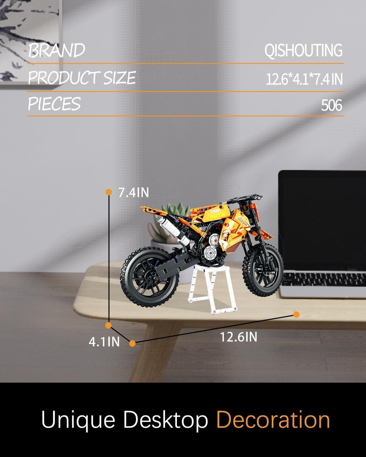 1:8 Off-Road Dirt Motorcycle Building Kit with Display Sand & Shock Absorbers