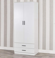 2 Door Wardrobe White Drawers Bedroom Storage Cabinet with Hanging Rail