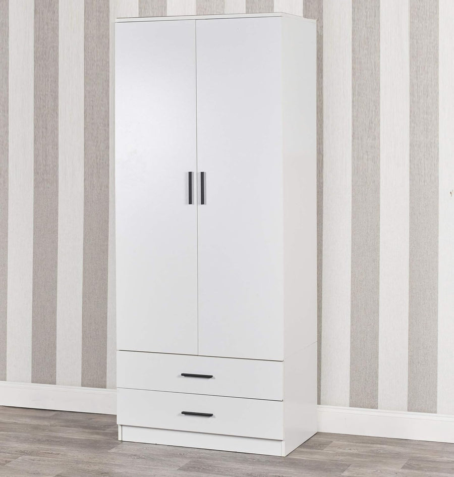 2 Door Wardrobe White Drawers Bedroom Storage Cabinet with Hanging Rail