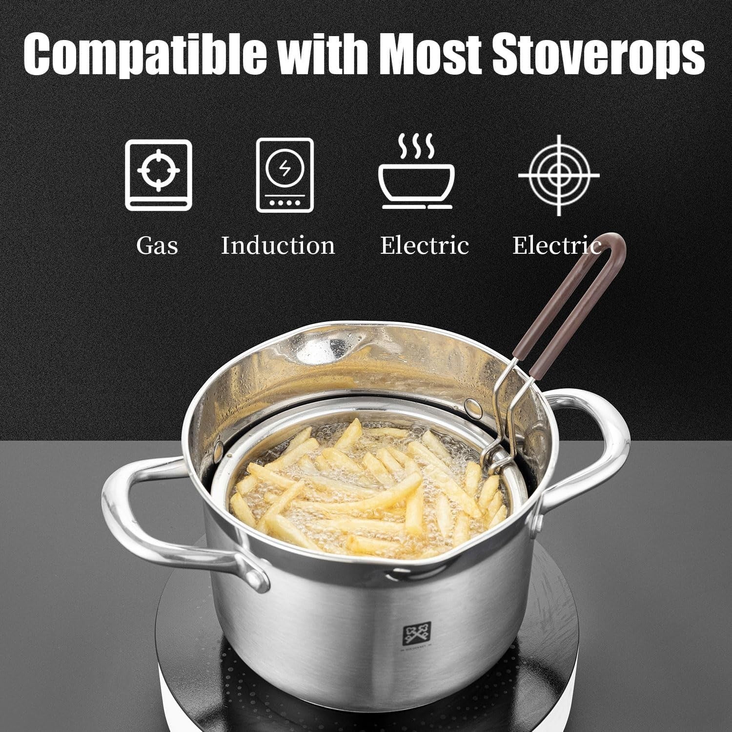 4L Stainless Steel Deep Fryer Pot w Strainer Basket Lid Camping Kitchen