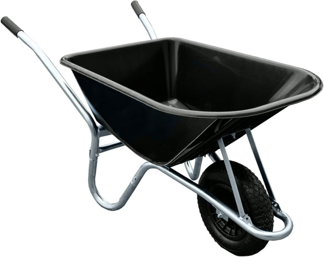110L Black Plastic Wheelbarrow – Heavy Duty Garden Barrow w/ Steel Frame